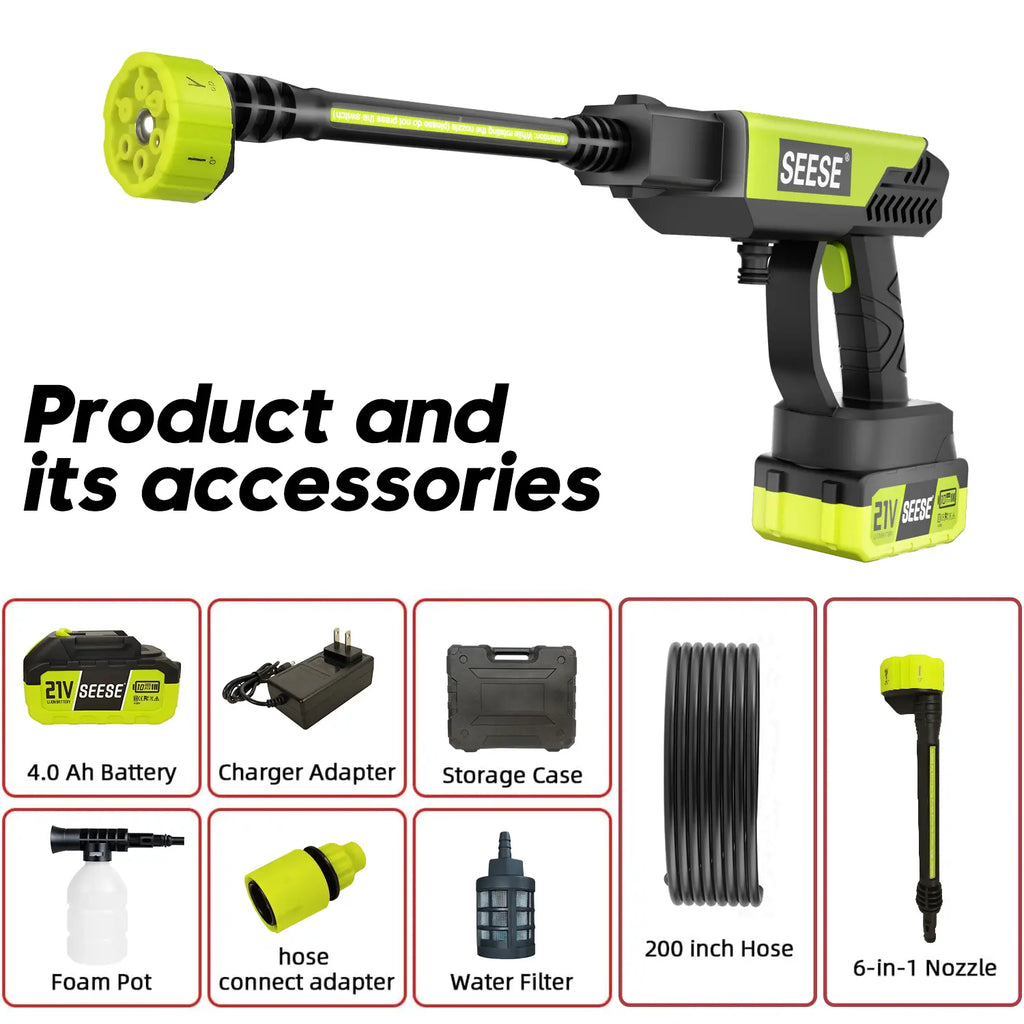 SEESE Cordless Pressure Washer and Single Port Charger Base, Bottle Portable Washer for Car, Home Cleaning & Garden Watering