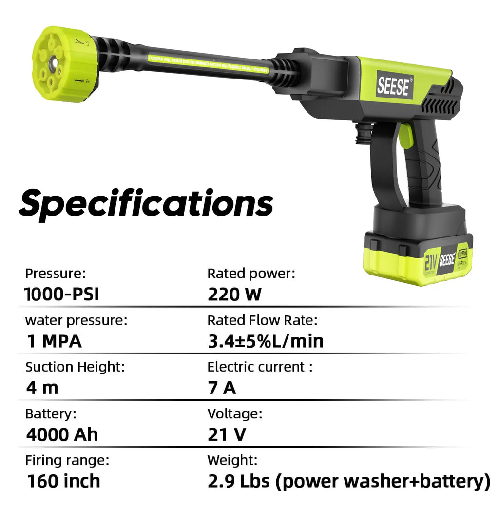 SEESE Cordless Pressure Washer and Single Port Charger Base, Bottle Portable Washer for Car, Home Cleaning & Garden Watering