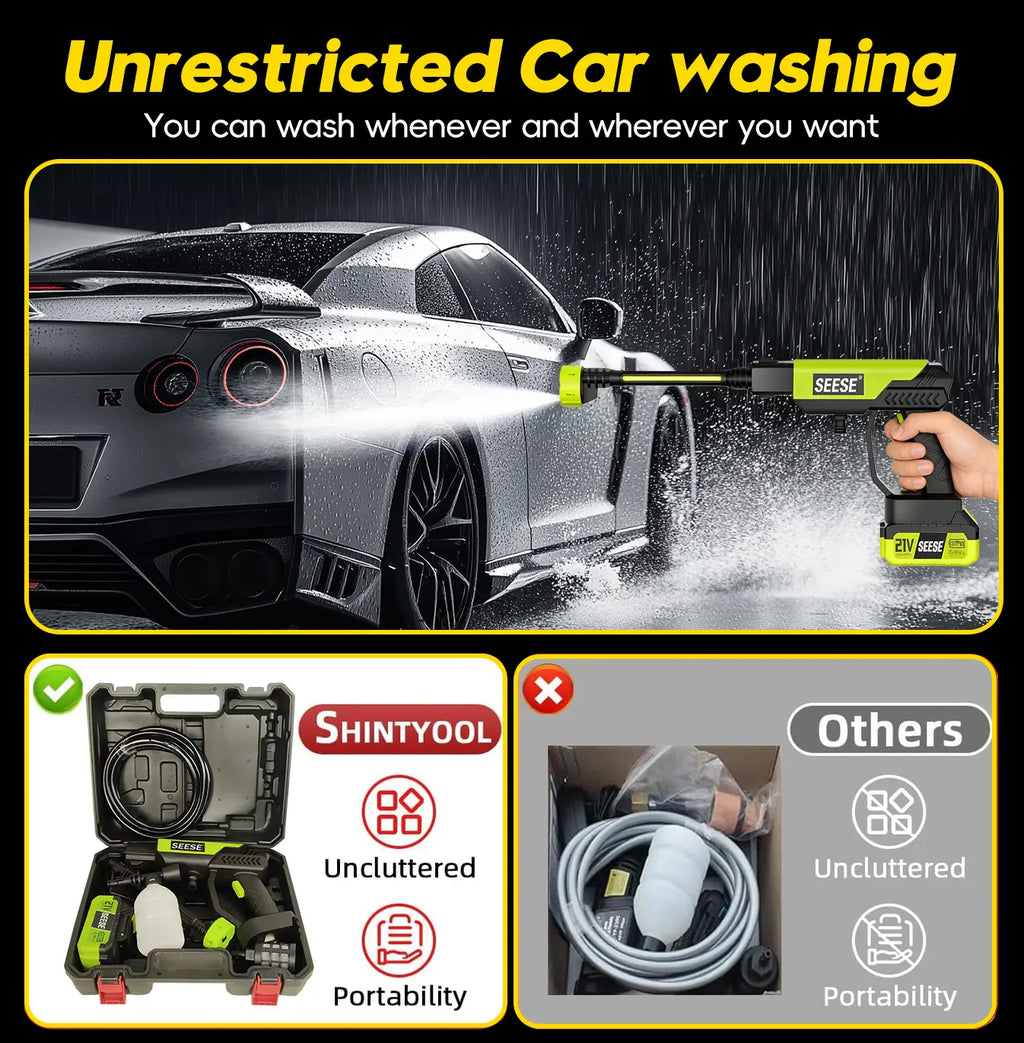 SEESE Cordless Pressure Washer and Single Port Charger Base, Bottle Portable Washer for Car, Home Cleaning & Garden Watering
